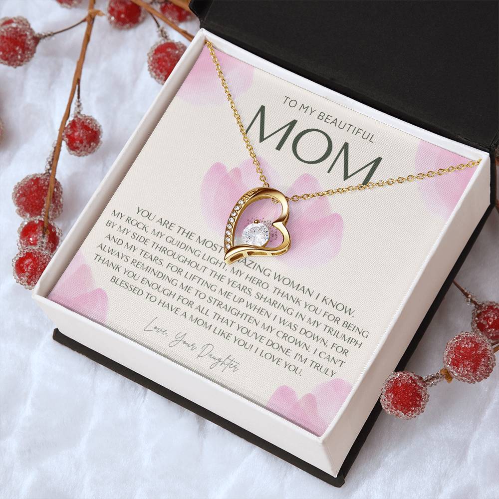 To My Beautiful Mom Necklace  Badass Mom Gift  Mother's Day Gift  Daughter To Mom Gift  Gift From Daughter To Mom On Wedding Day Forever Love Necklace