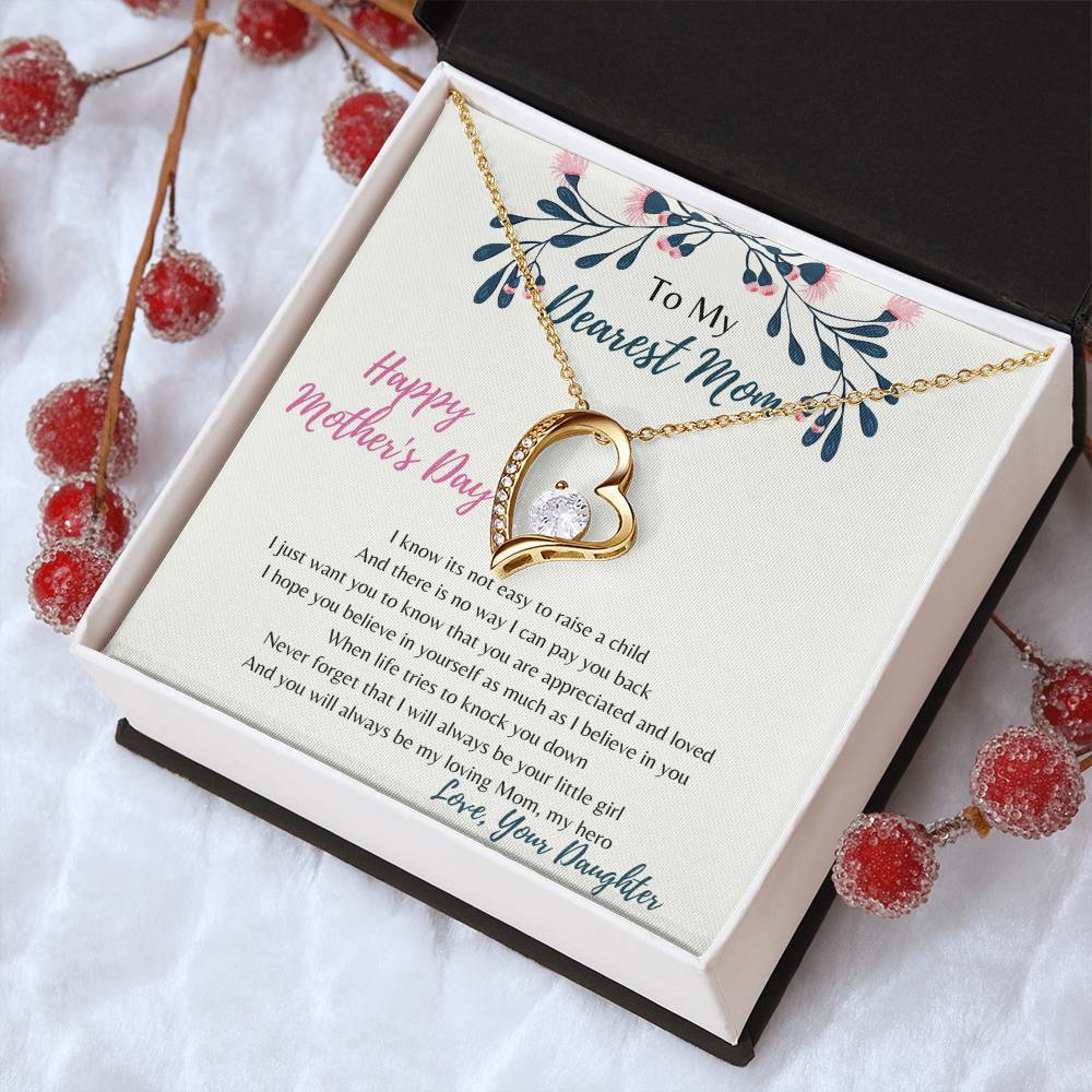 To My Dearest Mom I Will Always Be Your Little Girl Crystal Heart Pendant Forever Love Necklace