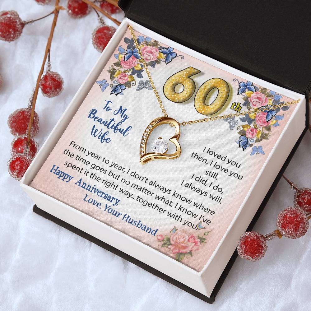 60Th Anniversary Heart Necklace Gift To Wife Forever Love Necklace
