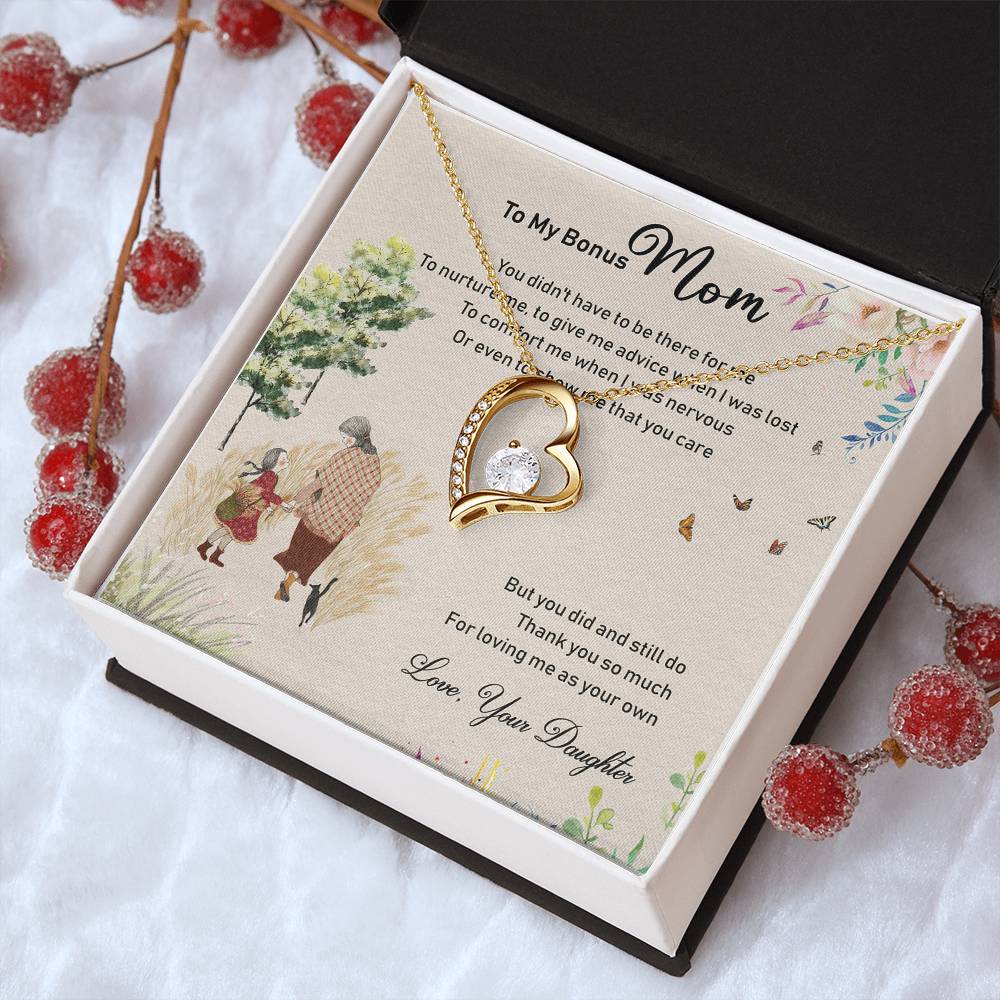 To My Bonus Mom Mother's Day Message Card Gift From Bonus Daughter Bonus Mom Necklace Step Mom Forever Love Necklace