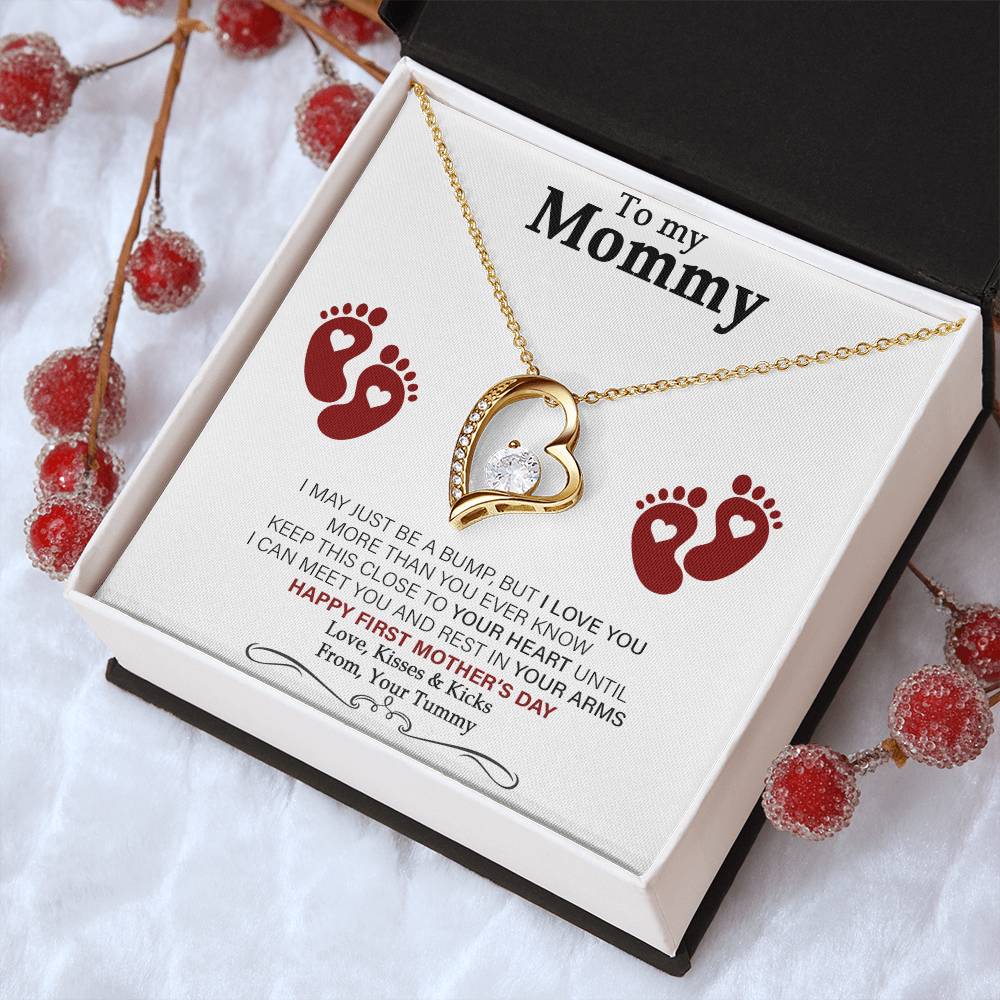 To My Mommy - From Your Tummy - Pregnancy Gift For First Time Mom - Mother's Day Gift Forever Love Necklace