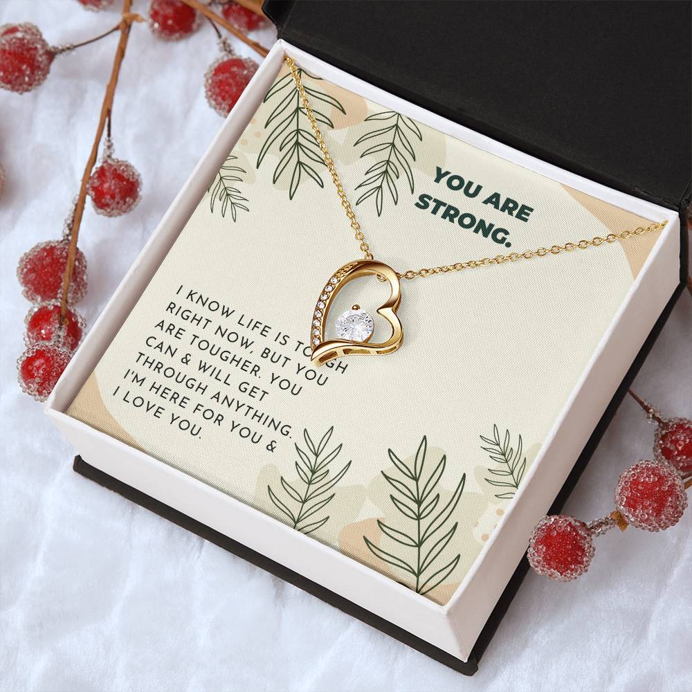 Strong Inspiring Heart Stone Necklace  Neutral Leaves Forever Love Necklace