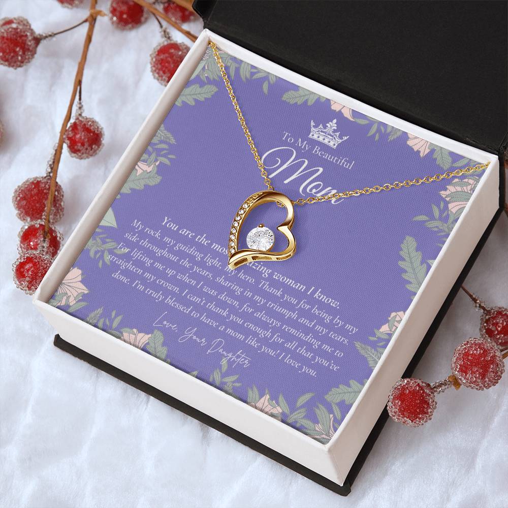 To My Beautiful Mom Necklace  Beautiful Mom Gift  Mother’S Day Gift  Birthday Gift For Mom  Gift From Daughter On Wedding Day Forever Love Necklace