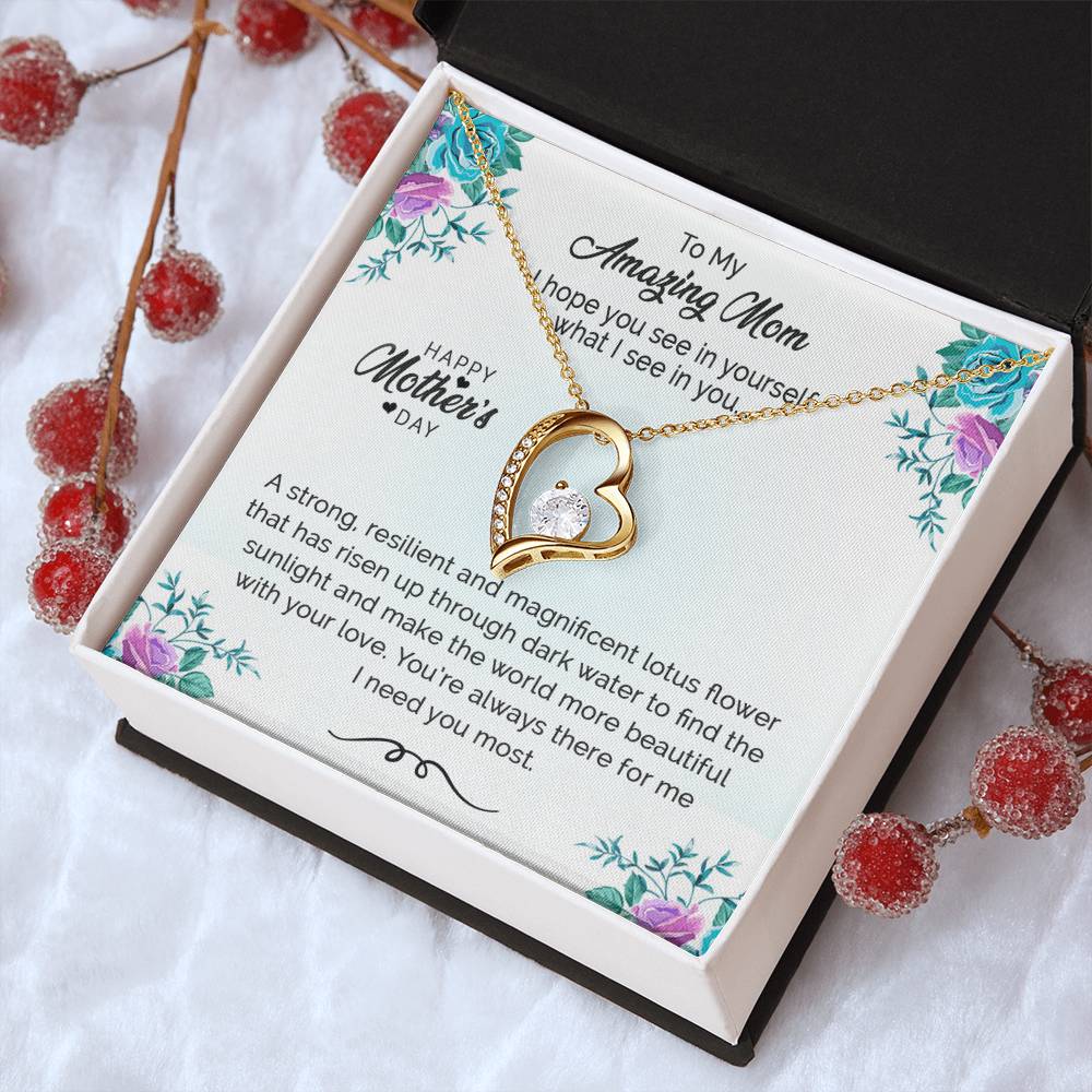 Floating Cz Heart Necklace For Mom Forever Love Necklace