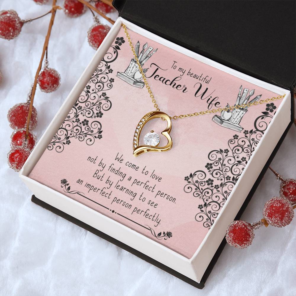 To My Beautiful Teacher Wife Heart Pendant 14k White Gold Finish Or 18k Yellow Gold Finish Forever Love Necklace