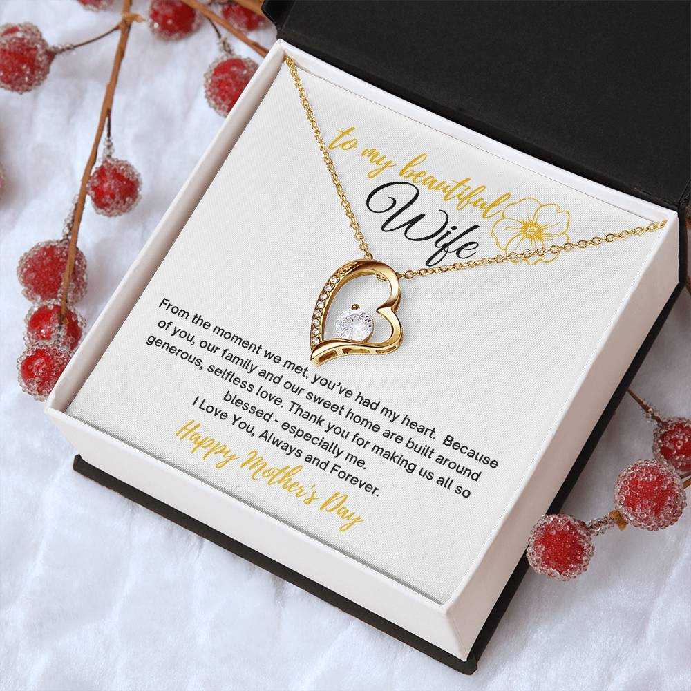 To My Wife Heart Necklace With Mother's Day Message Card 14k White Gold Finish Or 18k Yellow Gold Finish In The U.s.a.🇺🇸 Forever Love Necklace