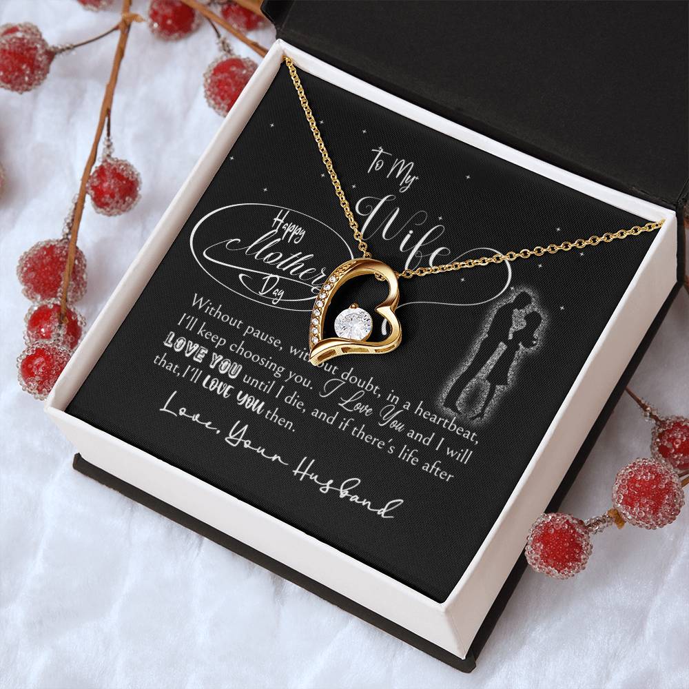Happy Mothers Day - 14K White Gold Forever Love Necklace Set Wmessage Card Forever Love Necklace