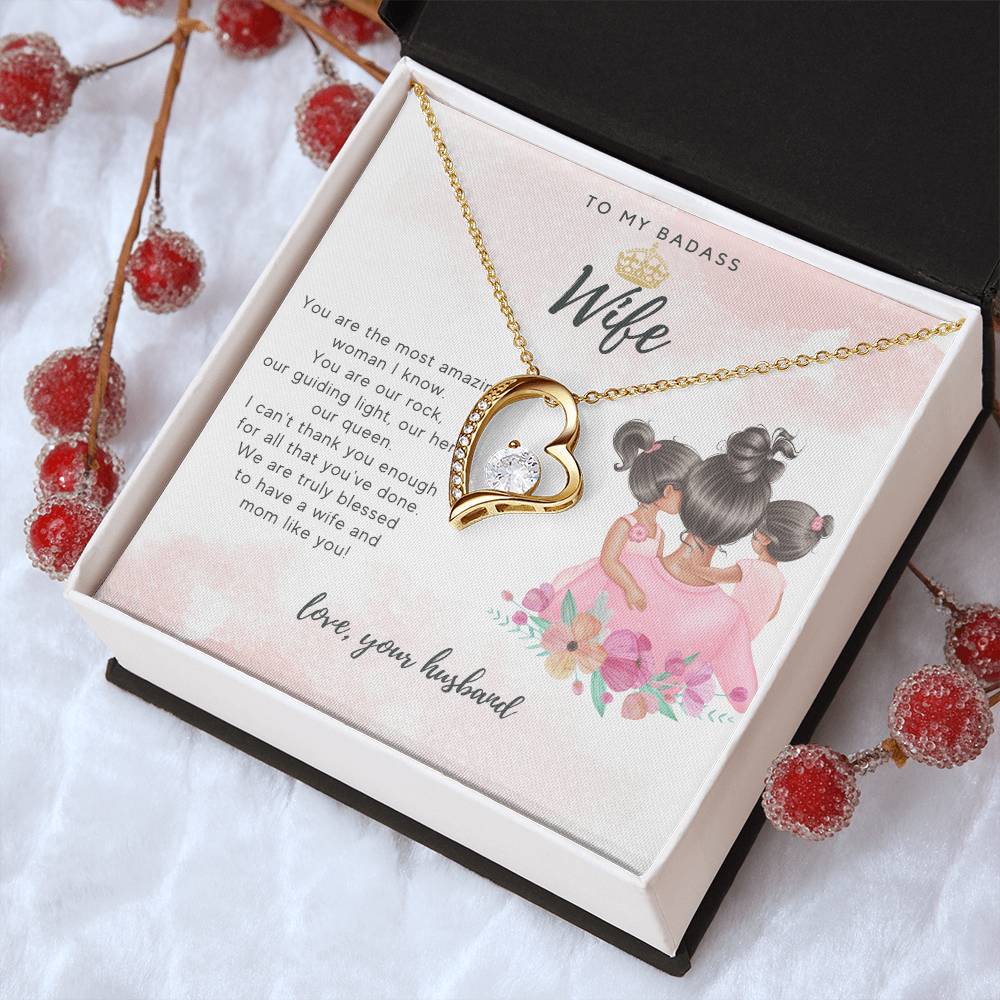 To My Badass Wife From Two Daughters And Husband Necklace Badass Wife Luxe Crown Wife Birthday Wife Anniversary Mother's Day Gift For Soulmate Forever Love Necklace
