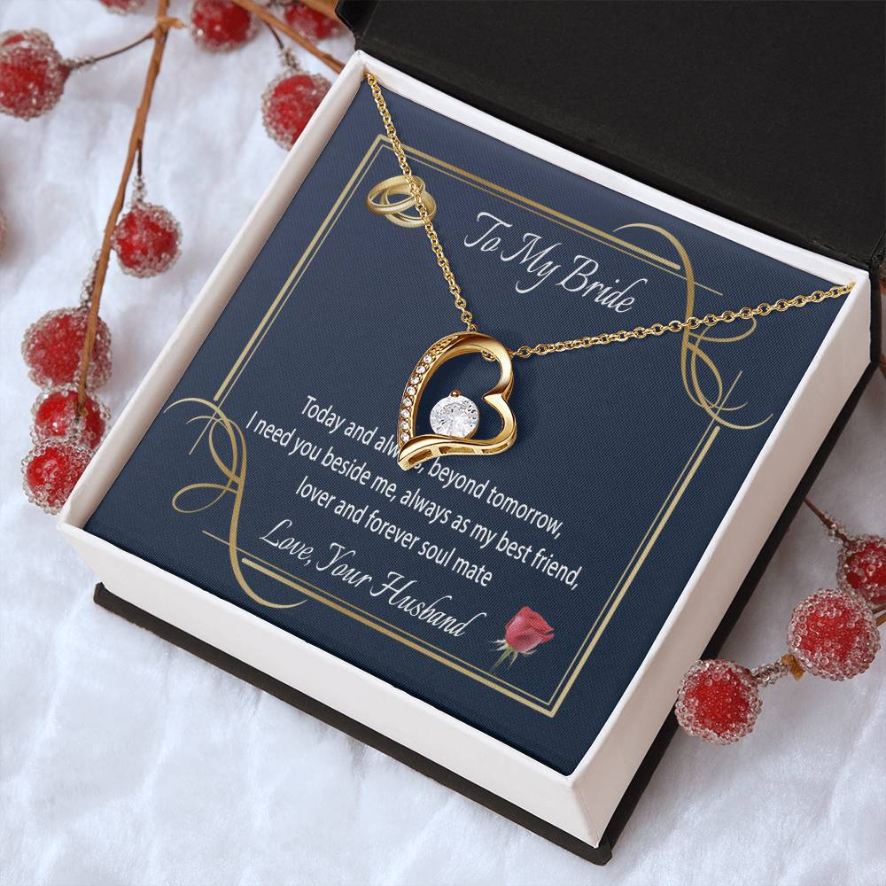 To My Bride Heart Necklace Forever Love Necklace For Wife Message Card Jewelry For Wife Anniversary Birthday Wedding Gift For Wife Forever Love Necklace