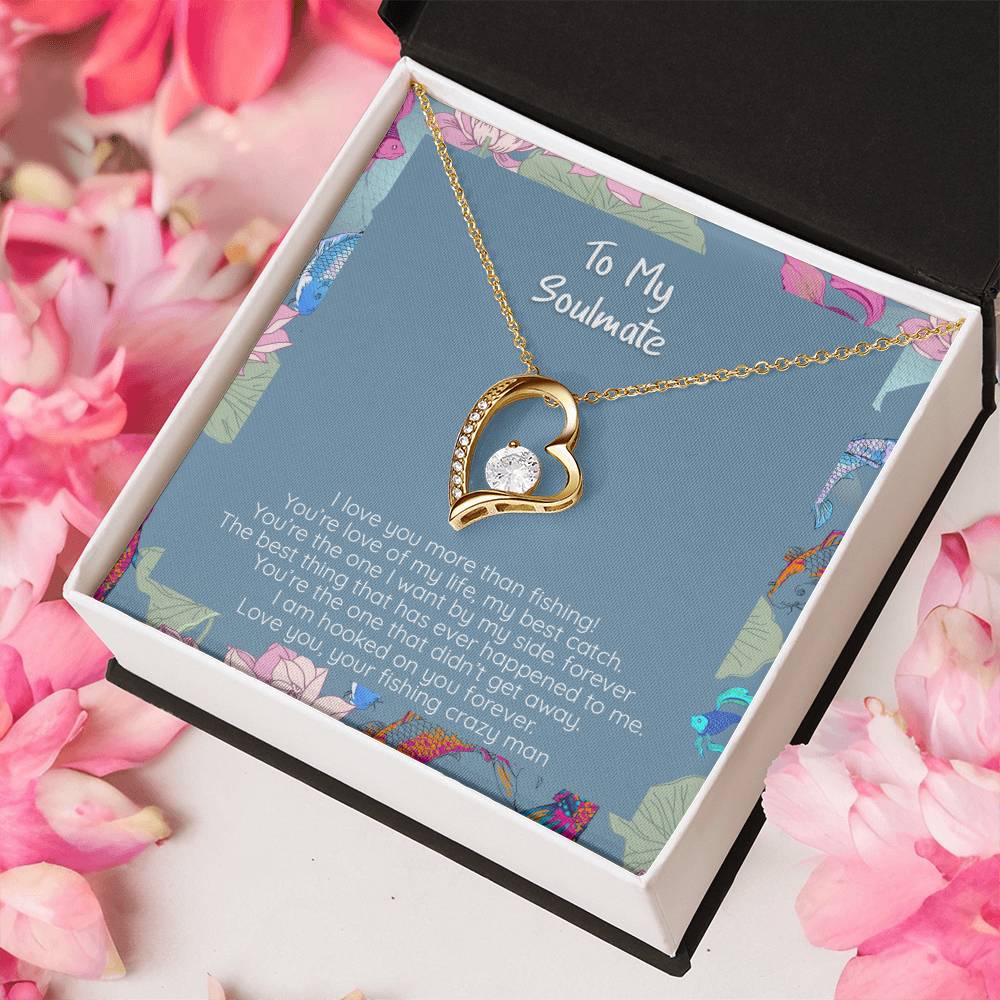 I Love You More Than Fishing 14k White Gold Or 18k Yellow Gold Finish Crystal Pendant Necklace Forever Love Necklace