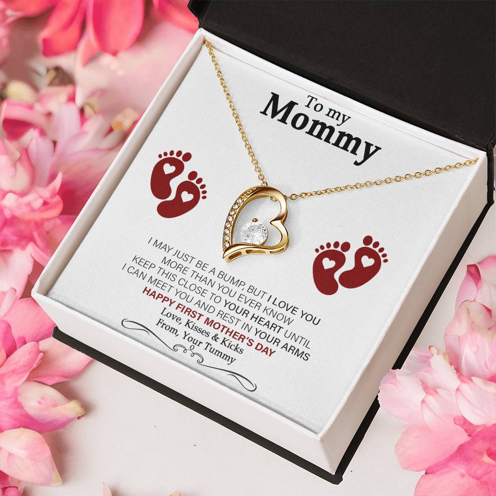 To My Mommy - From Your Tummy - Pregnancy Gift For First Time Mom - Mother's Day Gift Forever Love Necklace
