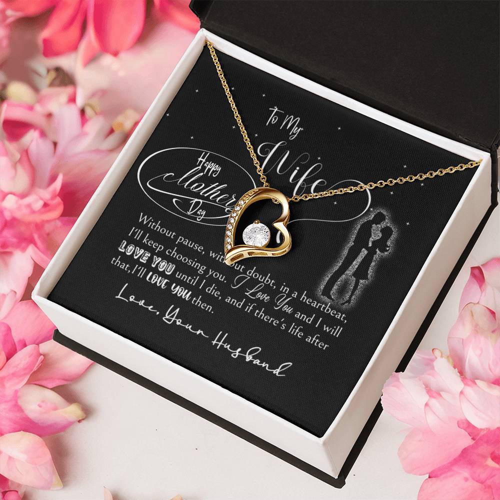 Happy Mothers Day - 14K White Gold Forever Love Necklace Set Wmessage Card Forever Love Necklace