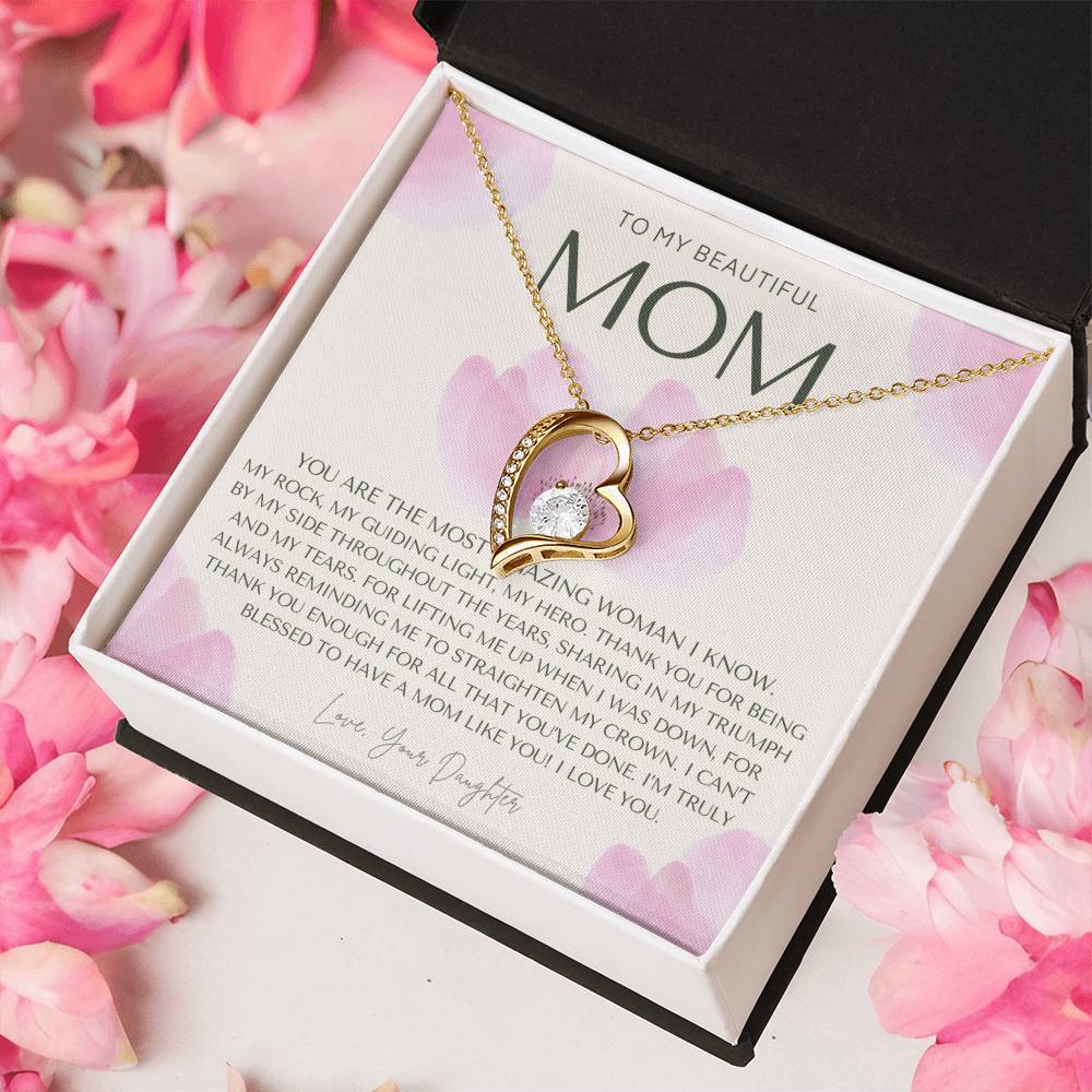 To My Beautiful Mom Necklace  Badass Mom Gift  Mother's Day Gift  Daughter To Mom Gift  Gift From Daughter To Mom On Wedding Day Forever Love Necklace