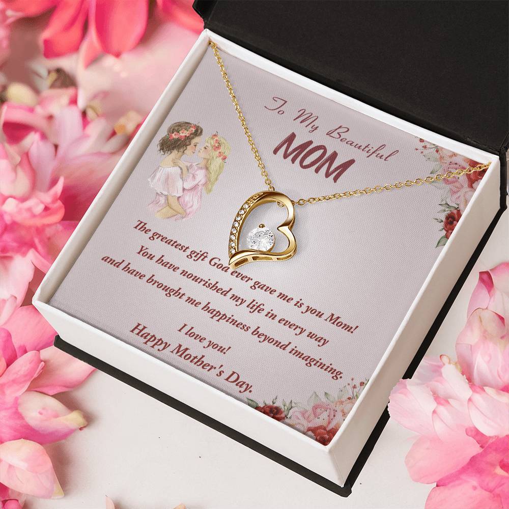 Mother's Day Gift Necklace To My Beautiful Mom Heart Necklace To Mom From Daughter Gift Necklace Message Card Necklace For Forever Love Necklace