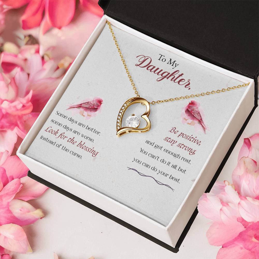 To My Daughter Gift Necklace Inspiring Message 14k White Gold With Round Cut Cubic Zirconia 1 Forever Love Necklace