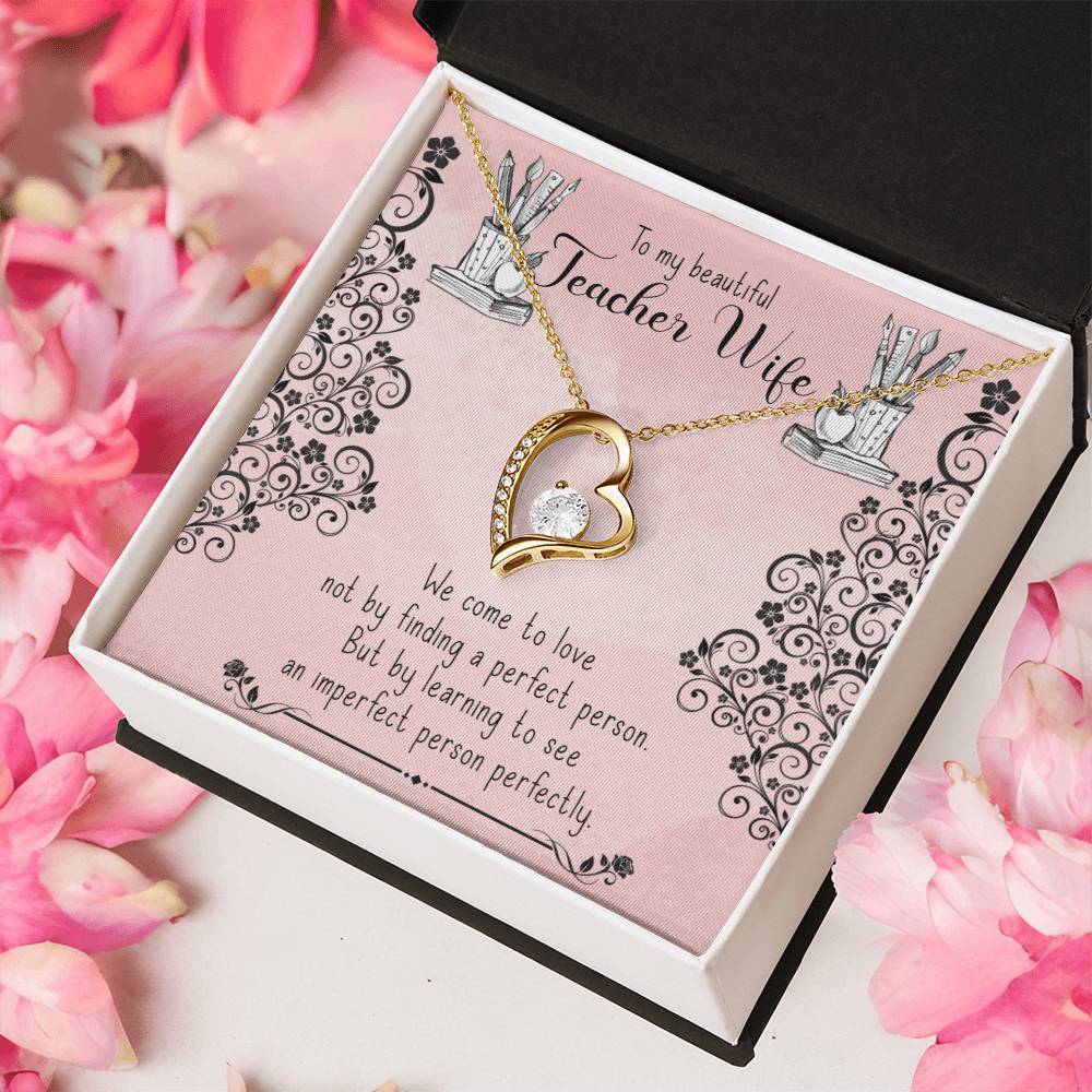 To My Beautiful Teacher Wife Heart Pendant 14k White Gold Finish Or 18k Yellow Gold Finish Forever Love Necklace