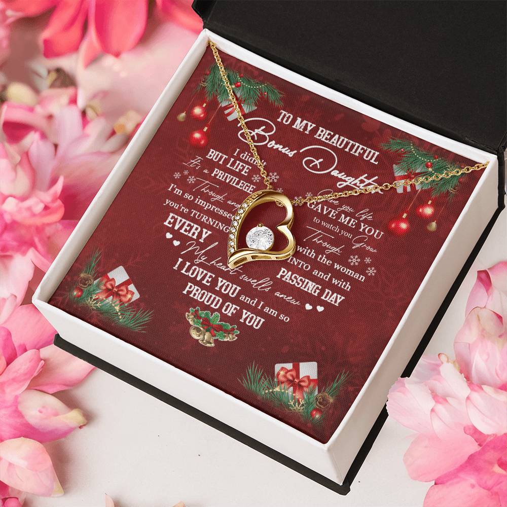 To My Beautiful Bonus Daughter Forever Love Necklace