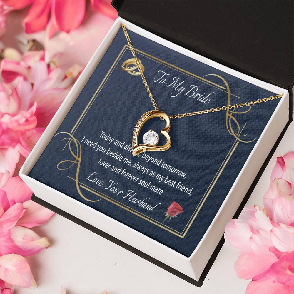 To My Bride Heart Necklace Forever Love Necklace For Wife Message Card Jewelry For Wife Anniversary Birthday Wedding Gift For Wife Forever Love Necklace