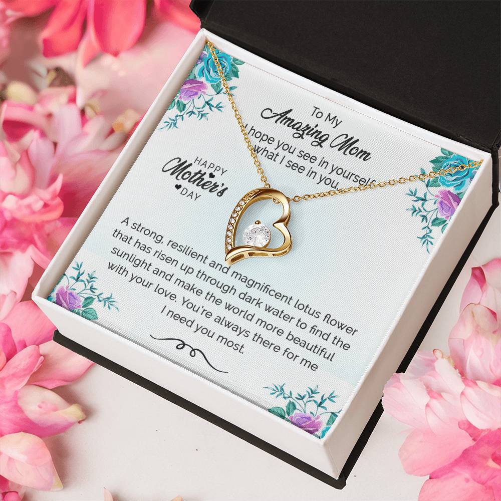 Floating Cz Heart Necklace For Mom Forever Love Necklace