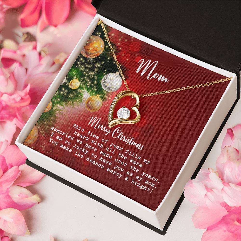 Mom Merry Christmas Message Card & Necklace Forever Love Necklace