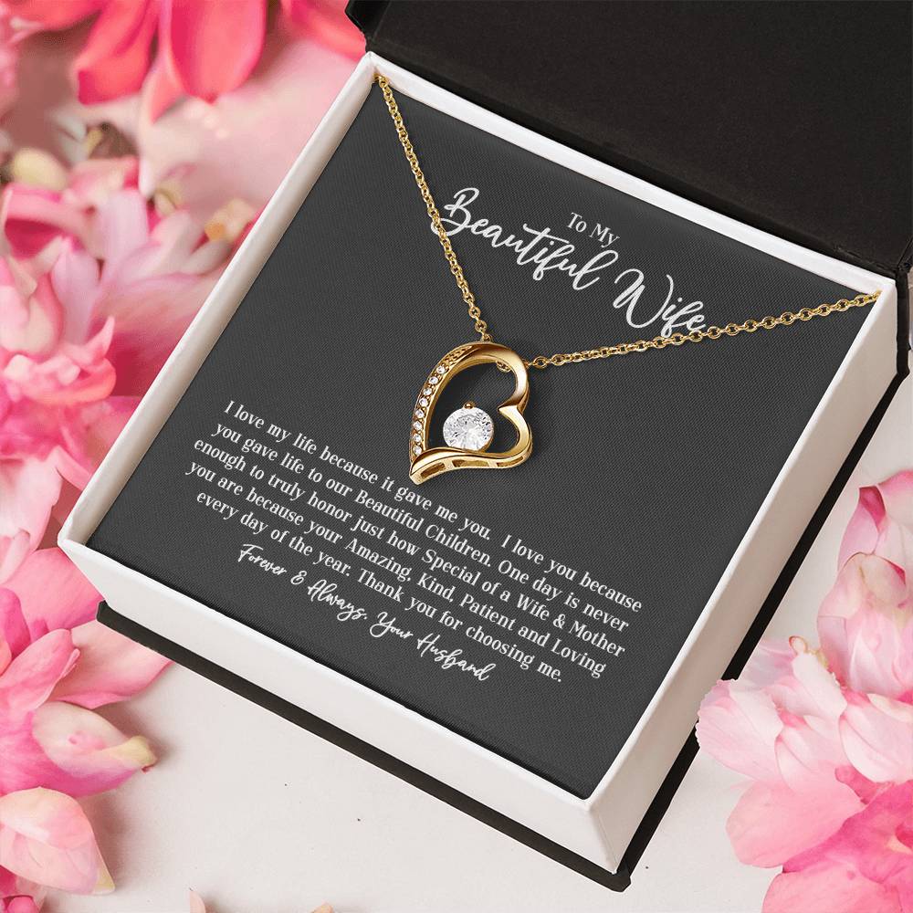 To My Beautiful Wife I Love My Life Because It Gave Me You & Our Beautiful Children. 1 Forever Love Necklace
