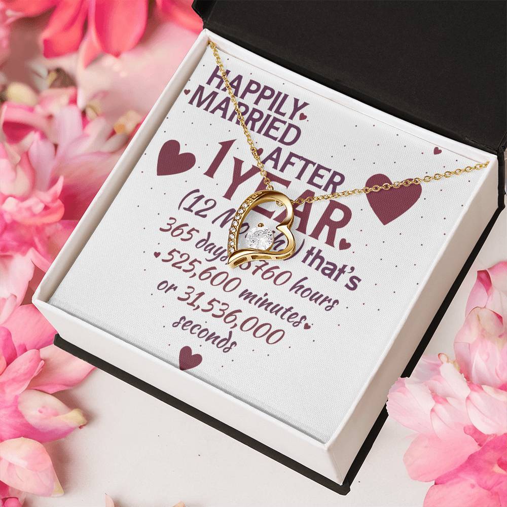 1 Year Anniversary Married Hanging Heart Sign Keepsake Forever Love Necklace