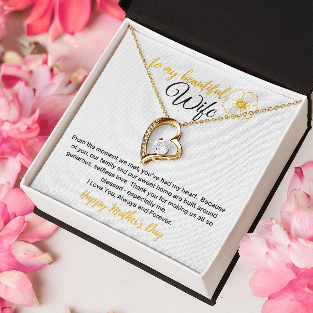 To My Wife Heart Necklace With Mother's Day Message Card 14k White Gold Finish Or 18k Yellow Gold Finish In The U.s.a.🇺🇸 Forever Love Necklace