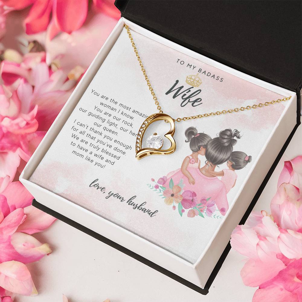 To My Badass Wife From Two Daughters And Husband Necklace Badass Wife Luxe Crown Wife Birthday Wife Anniversary Mother's Day Gift For Soulmate Forever Love Necklace