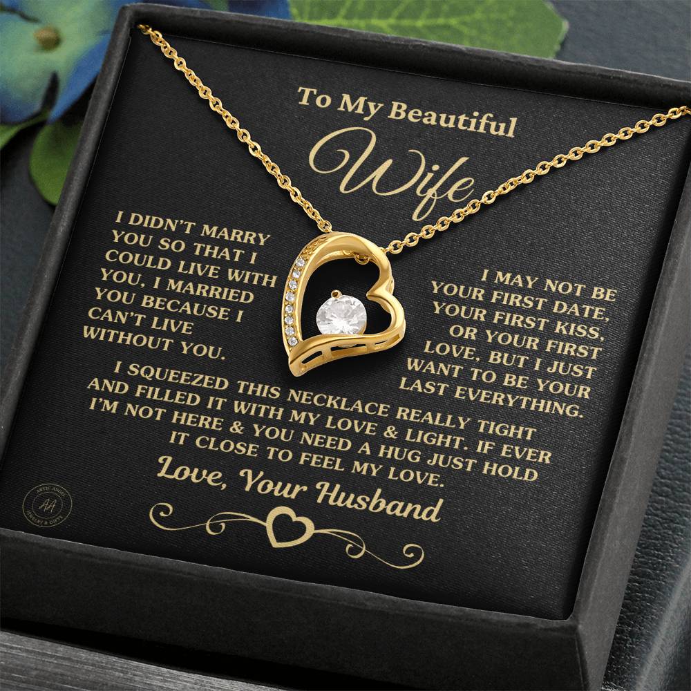 Special Gift For Wife I Can'T Live Without You Gold Heart Necklace Forever Love Necklace