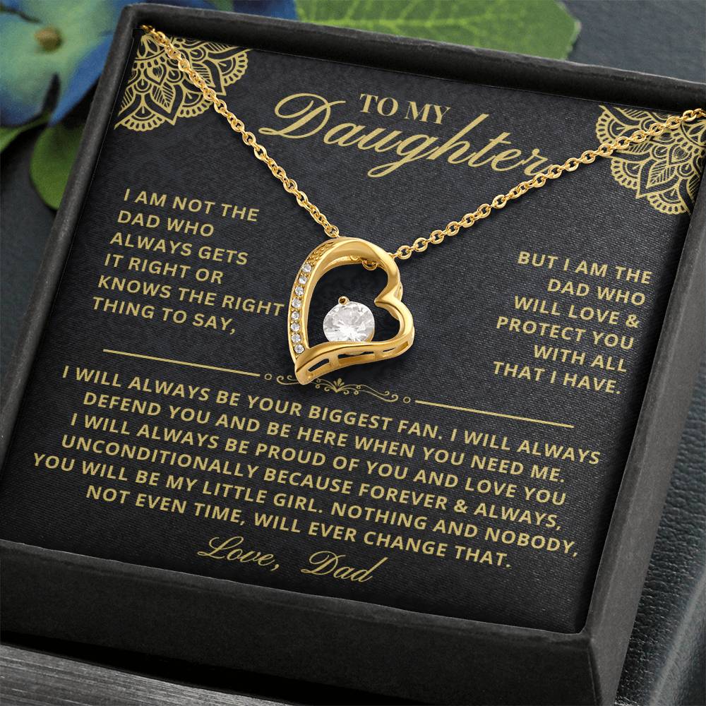 To My Daughter - Forever & Always  From Father Dad, Inspirational Strength Gift, Forever Love Necklace, 14K Sentimental Present, Xmas Forever Love Necklace