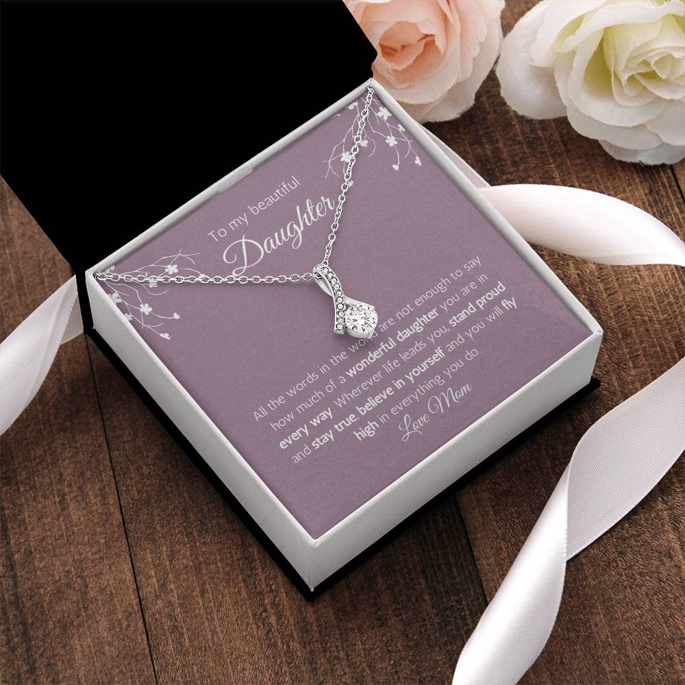 Mom To Daughter - 14K White Gold Cubic Zirconia Necklace Alluring Beauty Necklace