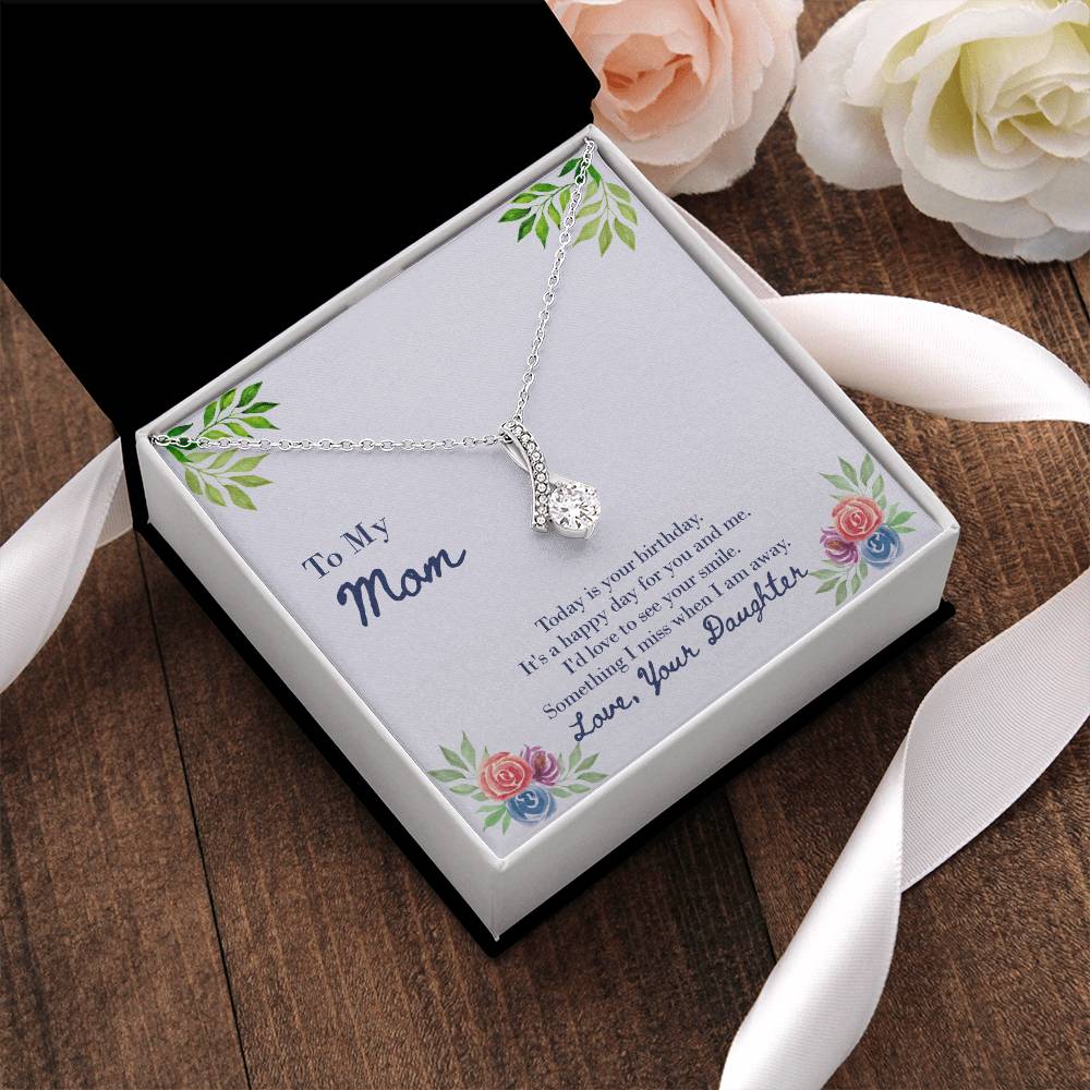 Ribbon Pendant Necklace With Love To See A Smile On Your Birthday Message Card Gift For Mother Alluring Beauty Necklace