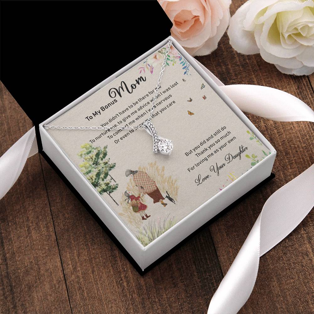 To My Bonus Mom Alluring Beauty Necklace Mother's Day Message Card Gift From Bonus Daughter - Initials Hearts Necklace To My Bonus Mom Alluring Beauty Necklace