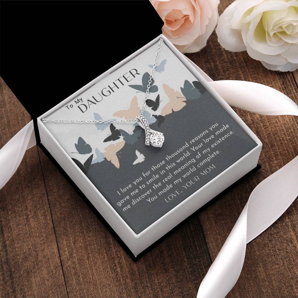 To My Daughter - Love Your Mom - 92.5 Sterling Silver Pendant Alluring Beauty Necklace