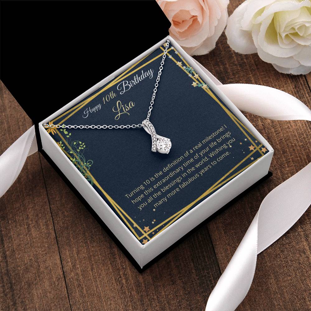 Customize Birthday Gifts For Her The Ribbon Necklace Gift For Girl 10Th Birthday Girl 10Th Birthday Gift Tenth Birthday Alluring Beauty Necklace