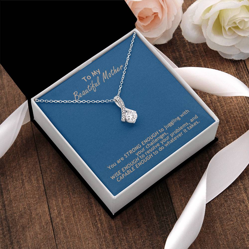 Ribbon Pendant Necklace With Strong Wise Capable Mother Message Card Gift For Mother Alluring Beauty Necklace