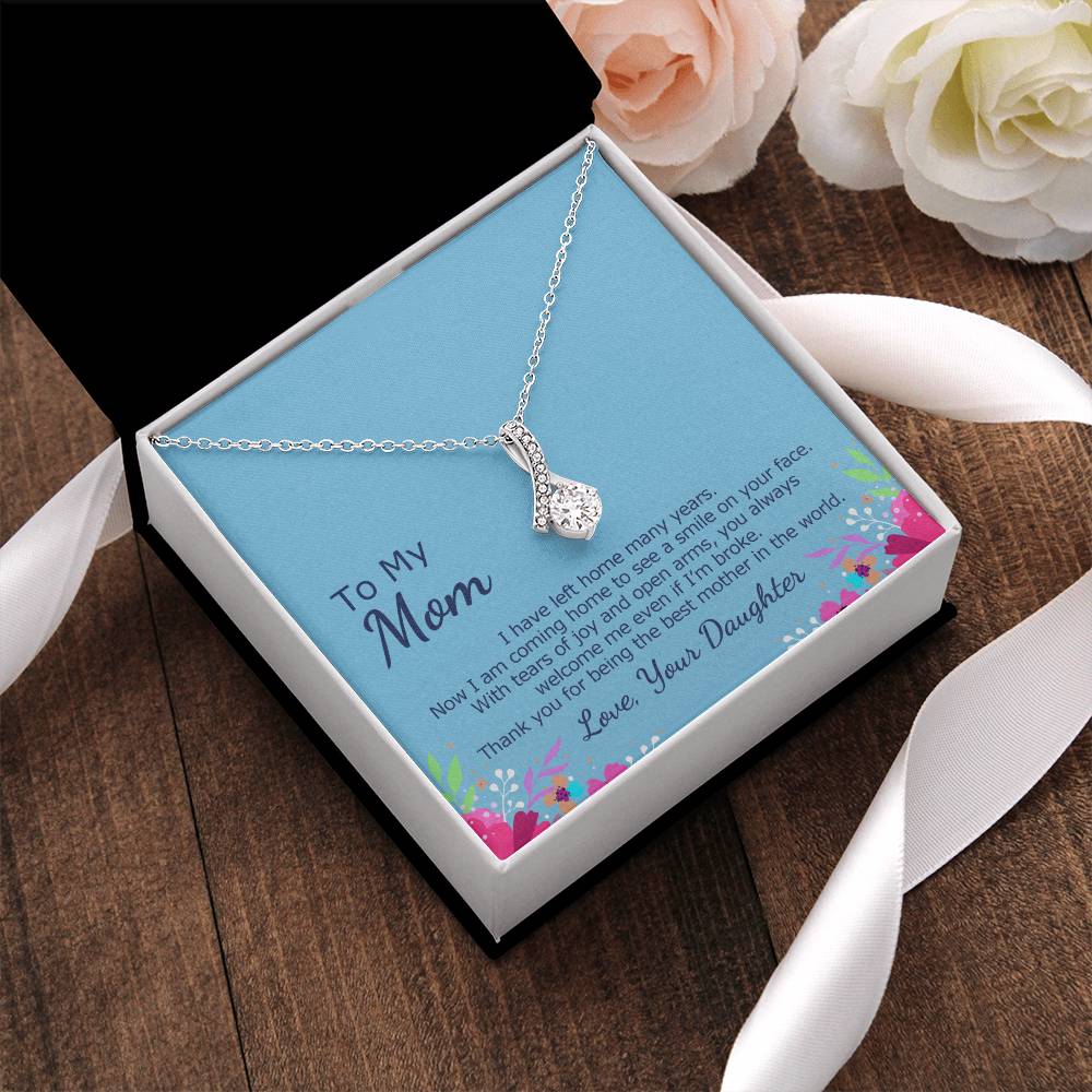 Ribbon Pendant Necklace With Coming Home To Meet Mother Card Alluring Beauty Necklace