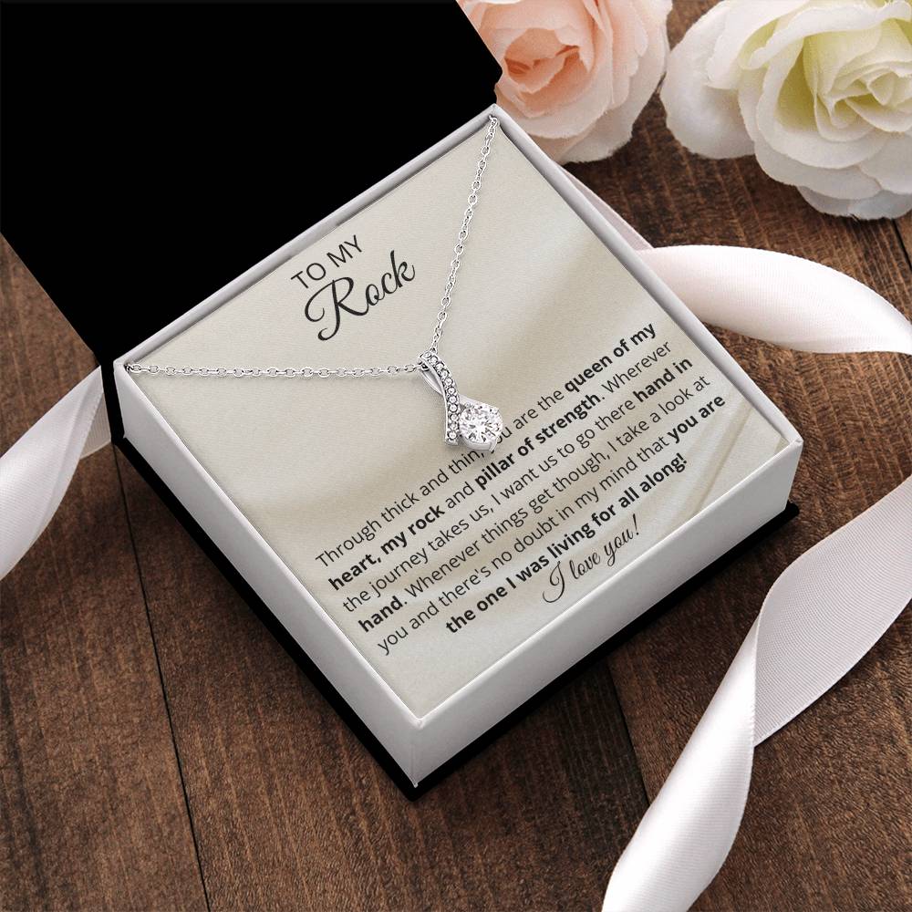 Ribbon Pendant 14K White Gold Plated Necklace - To My Rock Alluring Beauty Necklace