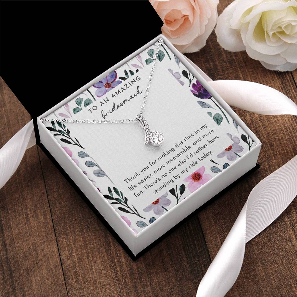 Bridesmaid Ribbon Drop Necklace Purple Floral Border Thank You Gift Wedding Alluring Beauty Necklace