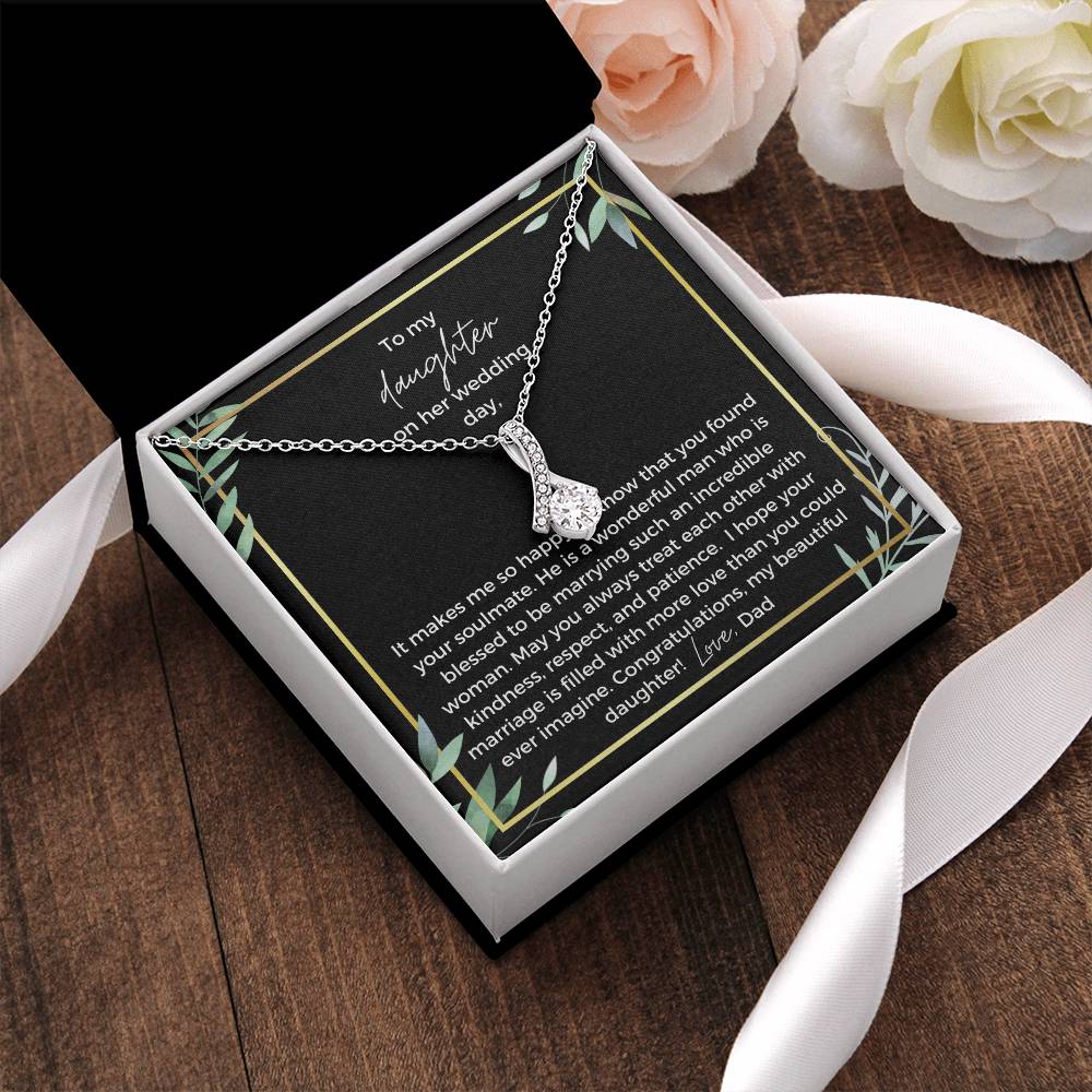 To Bride From Dad Ribbon Drop Necklace  Gold Greenery Alluring Beauty Necklace