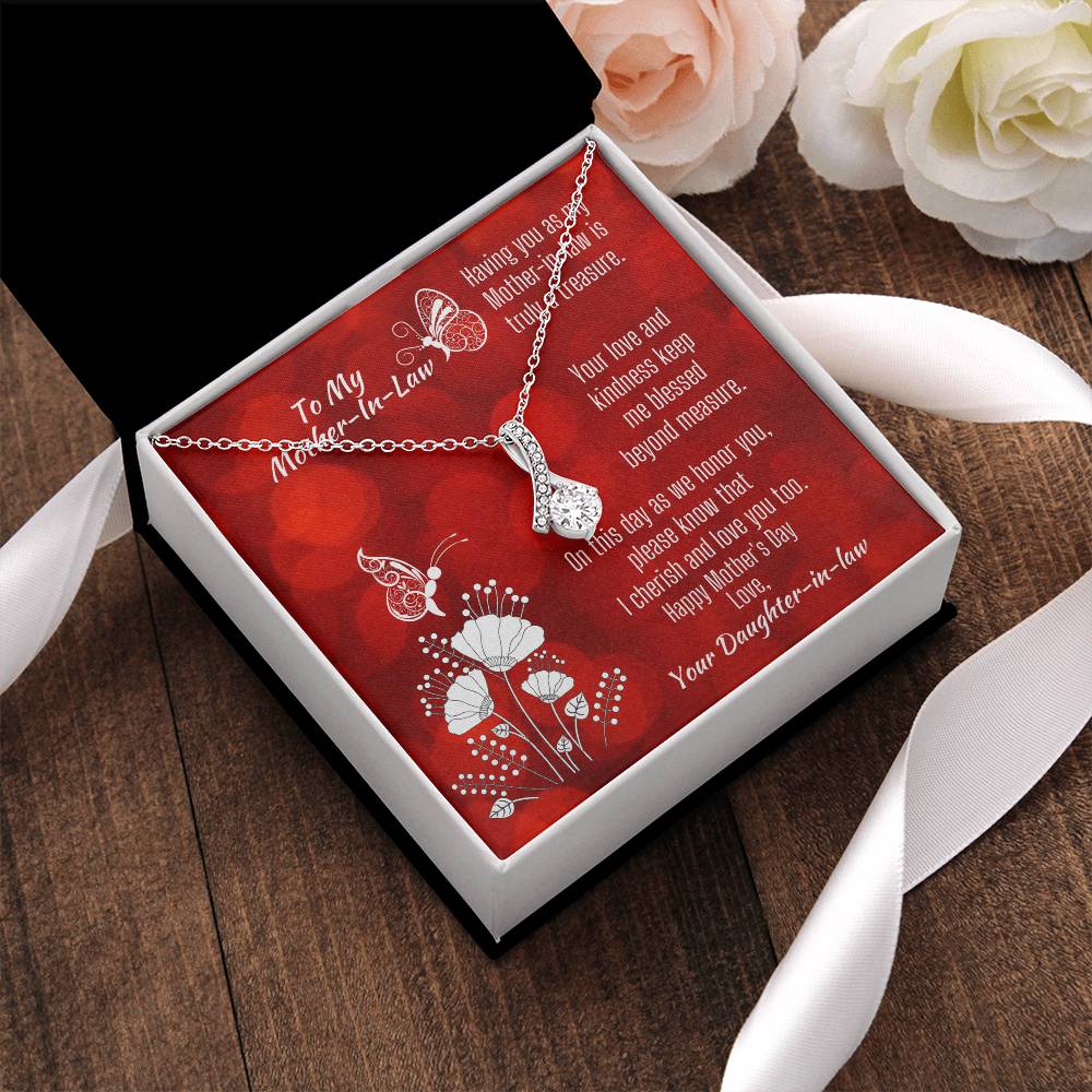 Ribbon Shaped Necklace And Mother's Day Message Card With Butterflies To Mother-In-Law Alluring Beauty Necklace