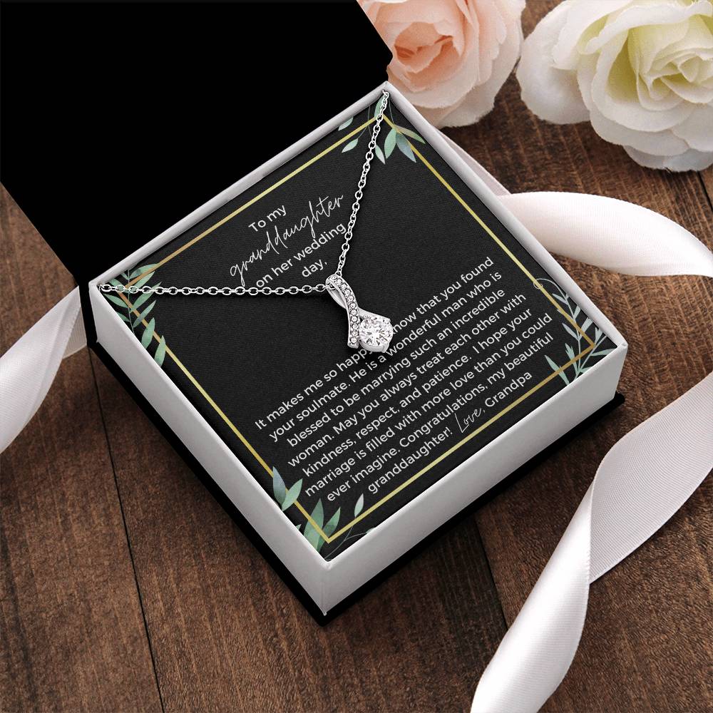 To Bride From Grandpa Ribbon Drop Necklace  Gold Greenery Alluring Beauty Necklace