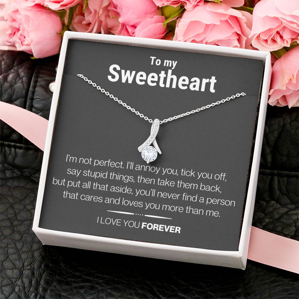 Sweetheart Necklace - 14K White Gold Over Stainless Steel - Alluring Alluring Beauty Necklace