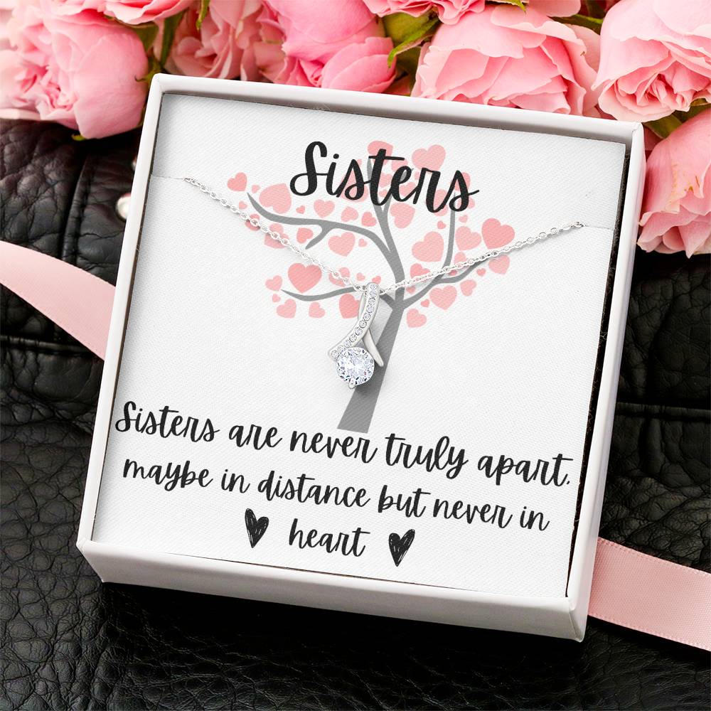 Sisters - Interlocking Necklace - Love Tree Background Message Card Jewelry Gift Holiday  Birthday Gift For Sister Wedding Gift Necklace Gift Sister Alluring Beauty Necklace