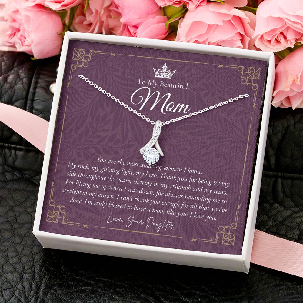 To My Beautiful Mom Necklace  Badass Mom Gift  Mother’S Day Gift  Birthday Gift  Gift From Daughter On Wedding Day 2 Alluring Beauty Necklace