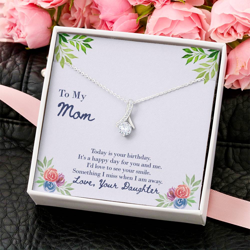 Ribbon Pendant Necklace With Love To See A Smile On Your Birthday Message Card Gift For Mother Alluring Beauty Necklace