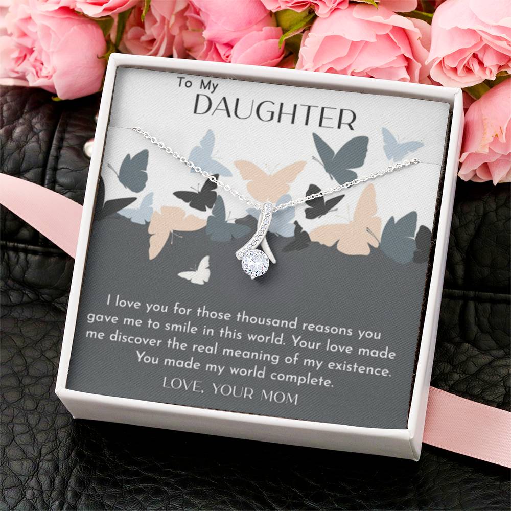 To My Daughter - Love Your Mom - 92.5 Sterling Silver Pendant Alluring Beauty Necklace