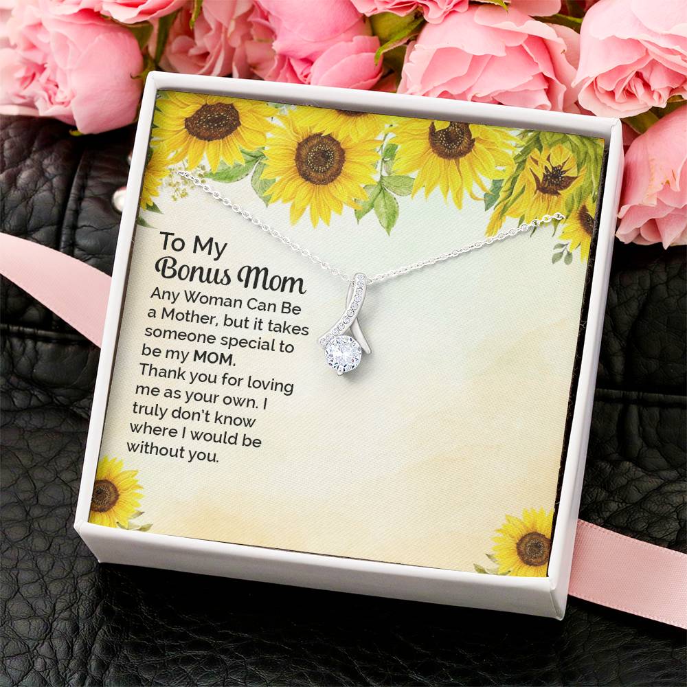Ribbon Pendant Necklace -To My Bonus Mom- Takes Someone Special Alluring Beauty Necklace