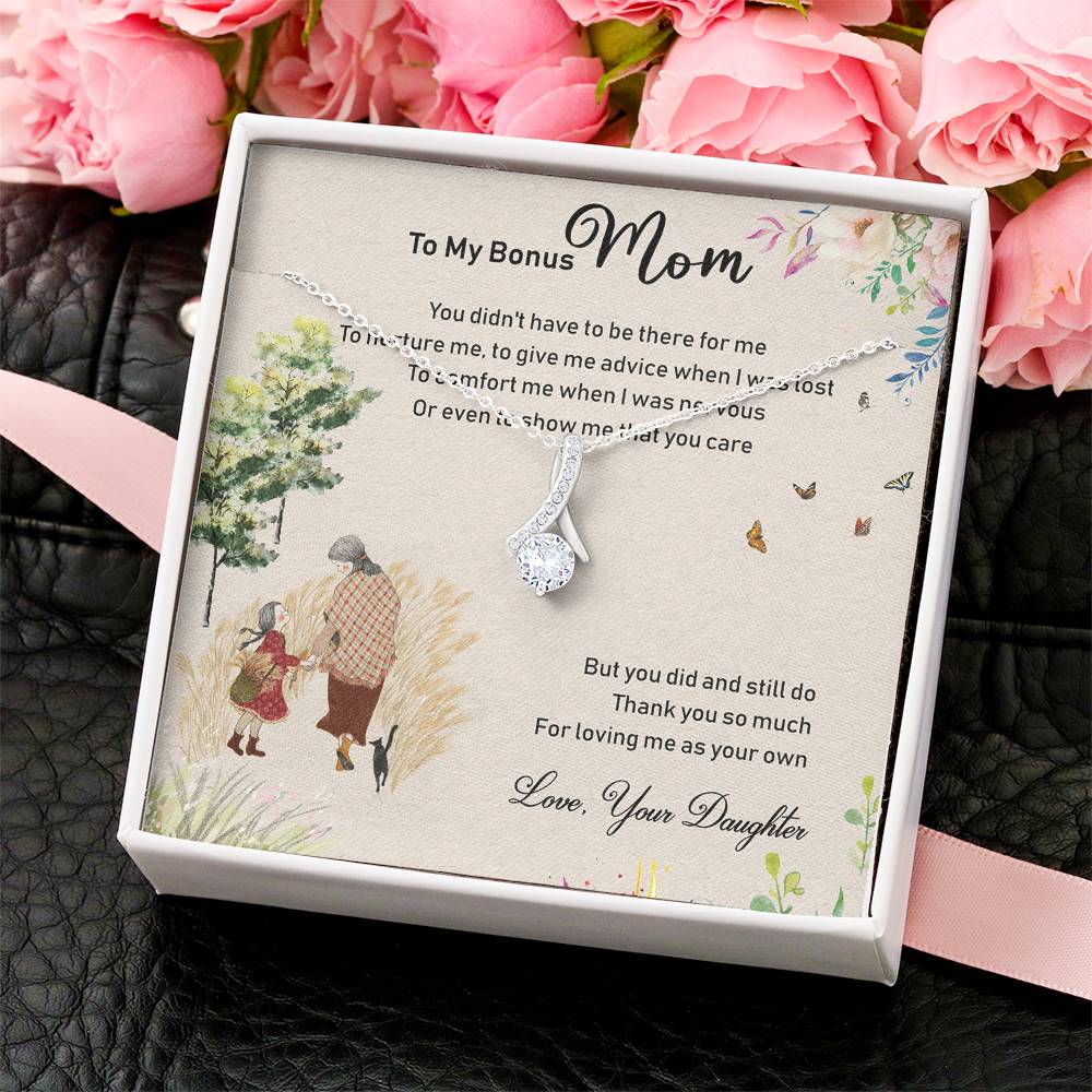 To My Bonus Mom Alluring Beauty Necklace Mother's Day Message Card Gift From Bonus Daughter - Initials Hearts Necklace To My Bonus Mom Alluring Beauty Necklace