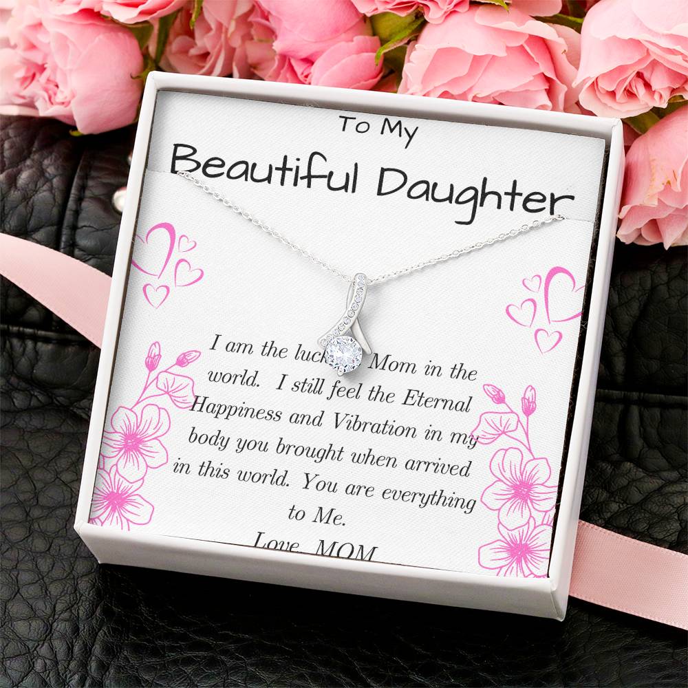 To My Beautiful Daughter-14K Sparkly Pendant With Zirconia Alluring Beauty Necklace